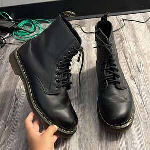 Dr. Martens Black Combat Boots with Yellow Stitching